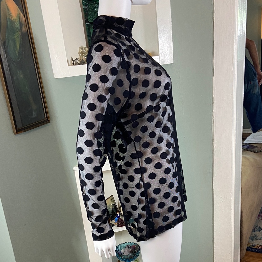 Lane Bryant mesh stretch Black Polka Dot Sheer Blouse 14/16 mock neck - Picture 9 of 13